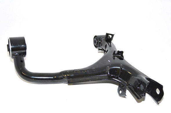BRITPARTXS Left Hand Rear Upper Arm for Range Rover Sport, OEM LR063718, black metal vehicle suspension component with mounting points.