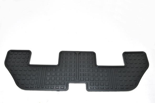 Genuine Land Rover 3rd Row Rubber Floor Mat Set for Discovery 4, black rubber floor mats designed for the third row seating area, with textured surface and custom fit.