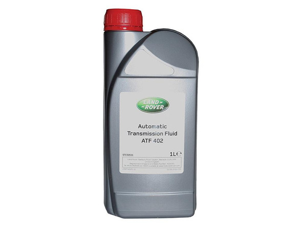 Genuine Land Rover Automatic Transmission Fluid ATF, 1 Liter bottle with grey container and red cap for vehicle transmission system.