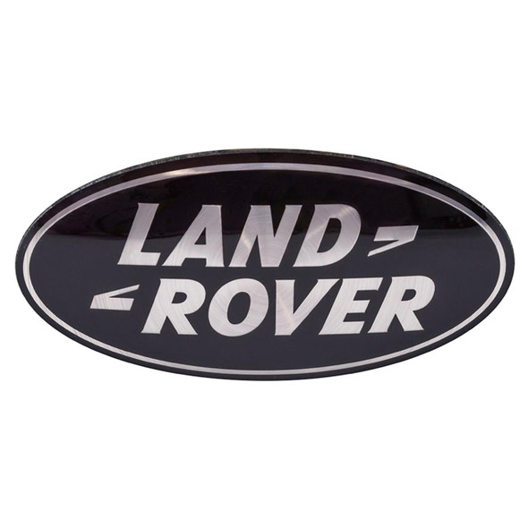 Genuine Land Rover Supercharged Grill Badge Black & Silver for Range Rover Sport, oval-shaped badge with Land Rover logo in black, white, and silver.