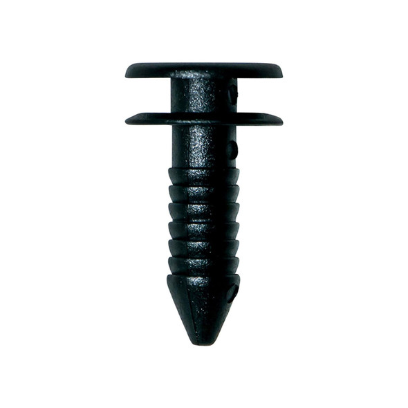 OEM Parts Door Trim Card Casing Stud, black plastic automotive door trim casing clip with plastic pin and teeth for secure fastening.