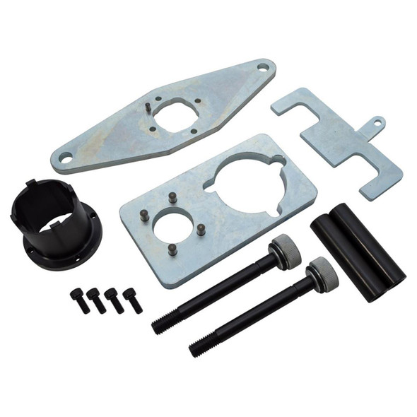 Laser AJ200 2.0 Diesel Ingenium Timing Kit for Discovery Sport and Range Rover Evoque - DA1668, engine timing components including metal brackets, pulleys, bolts, and a black plastic part.