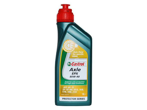 Castrol EPX SAE 80W-90 Differential Oil 1 Litre, a green plastic bottle with a red cap and label detailing the product features.