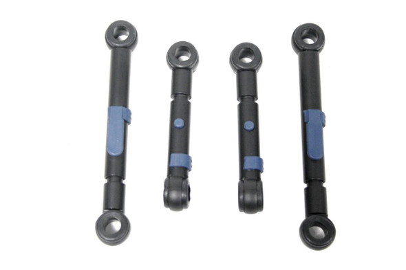 Terrafirma Air Suspension Lift Rod Kit for Discovery 3/4 & Range Rover Sport L320, black metal lift rods with blue adjustment clips for vehicle suspension enhancement.