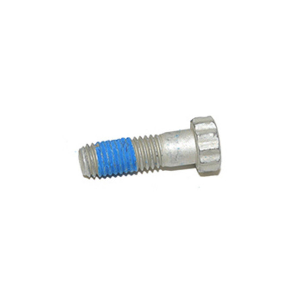 Product: Direct Replacement Swivel Ball To Axle Bolt - UYG500050 for Defender, image description of a metallic bolt with blue thread lock, used for vehicle suspension replacement.