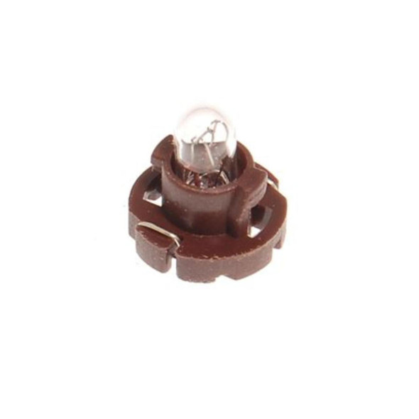 OEM Parts Replacement Dashboard Lighting Bulb & Holder for Discovery, Freelander 2, Range Rover Classic & P38, product image of a small brown bulb holder with a clear glass bulb on white background.