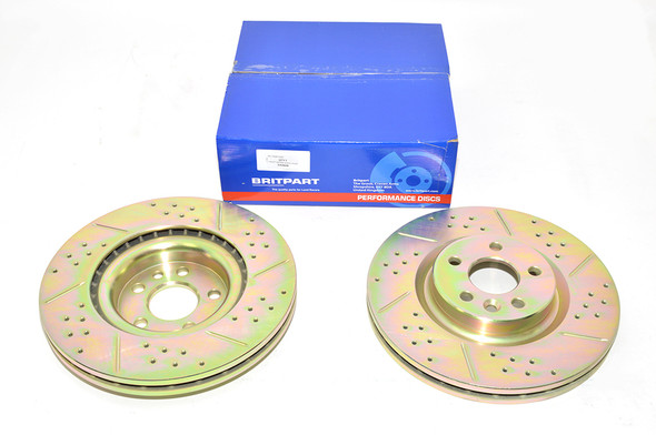 Range Rover Evoque Front Vented Brake Discs Drilled and Grooved Performance Upgrade from JGS4x4