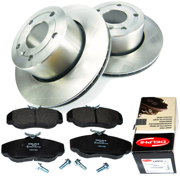 Front brake discs and Delphi brake pads kit for Discovery 2 1998 to 2004