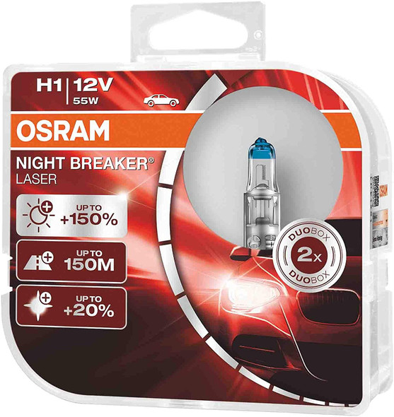 OSRAM NIGHT BREAKER LASER H1 +150% Brighter Halogen Headlight Bulb Twin Pack from JGS4x4