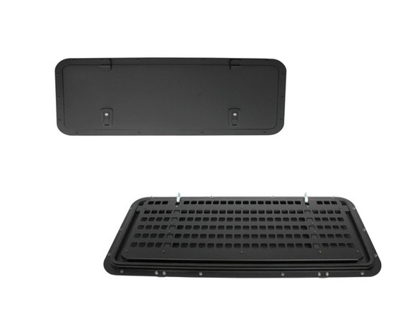 Terrafirma TF979 Aluminium Flip-Up Window for Defender 90/110, Satin Black with Lockable Catches & Molle Panel from JGS4x4