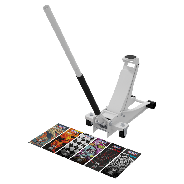 Low Profile Custom Design Trolley Jack with Rocket Lift 2 Tonne - White