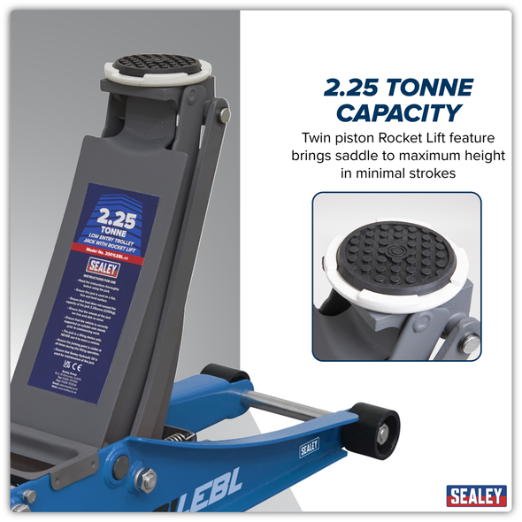 Low Profile Trolley Jack with Rocket Lift 2.25 Tonne - Blue