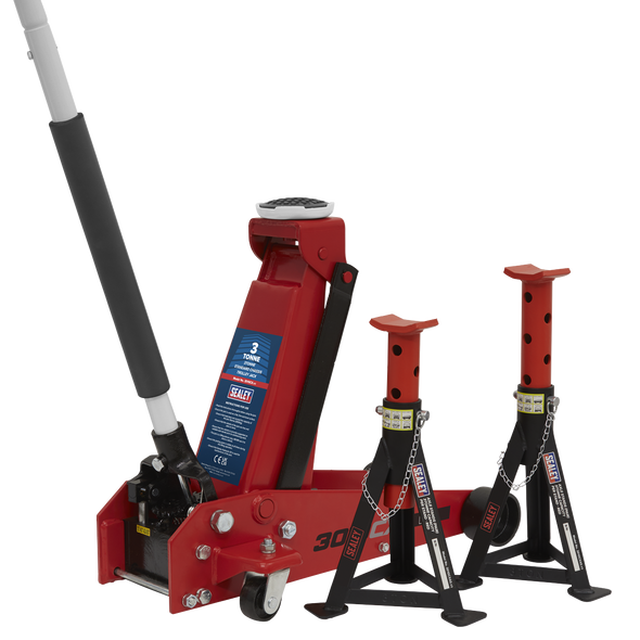 Standard Chassis Trolley Jack 3 Tonne with Axle Stands (Pair) 3 Tonne Capacity per Stand