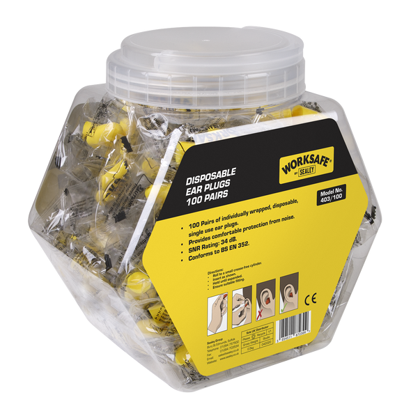 Worksafe® Disposable Ear Plugs - 100 Pairs