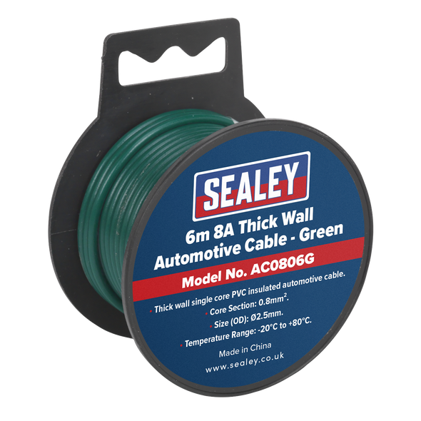 8A Thick Wall Automotive Cable 6m - Green
