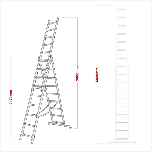 Extension Combination Ladder 3 x 9 Aluminium - EN 131