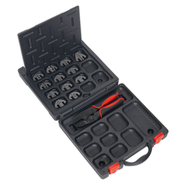 Ratchet Crimping Tool with Jaws and Storage Case