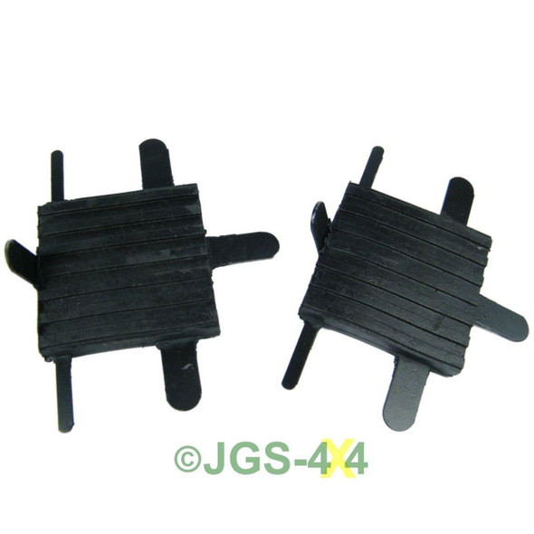 Direct Replacement Series 2A, 3 & Defender Brake & Clutch Pedal Rubbers, close-up view of black rubber pedal covers with grooves and attachment tabs.