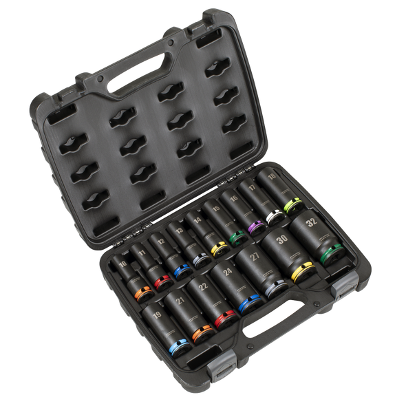 Lock-On Deep Impact Socket Set 1/2"Sq Drive 16pc