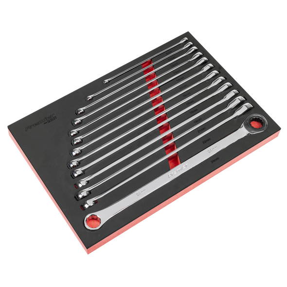 Premier Extra-Long Double Ring Ratchet/Fixed Spanner Set 13pc