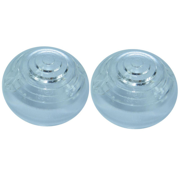 Direct Replacement High-Quality Replacement Defender Side Light Lamp Lenses Pair - 589284, transparent plastic lenses for vehicle side lights, round shape with ribbed design.