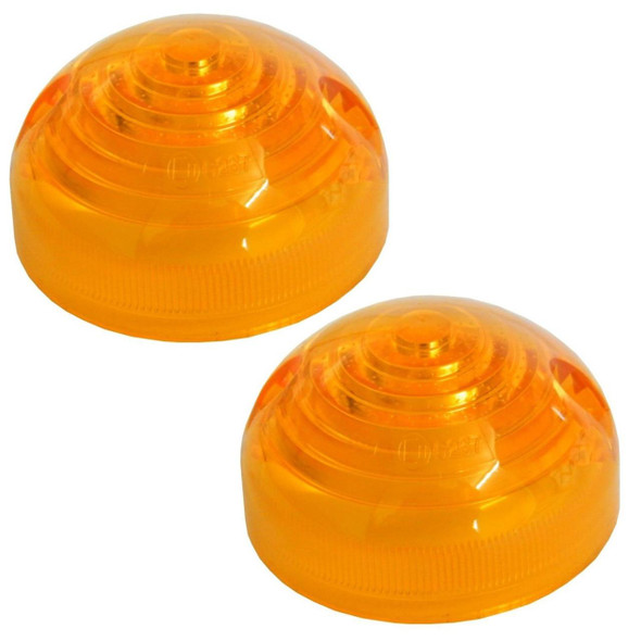 Direct Replacement Amber Indicator Lamp Lenses (Pair) - 589285 for Defender & Series 3, image of two orange amber indicator lamp lenses for vehicle turn signals.