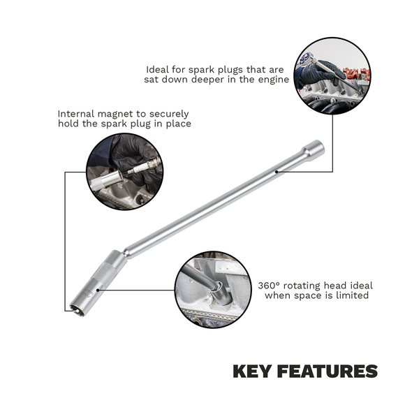 Spark Plug Socket with Universal Joint & Extension 3/8"Sq Drive 12-Point 14mm