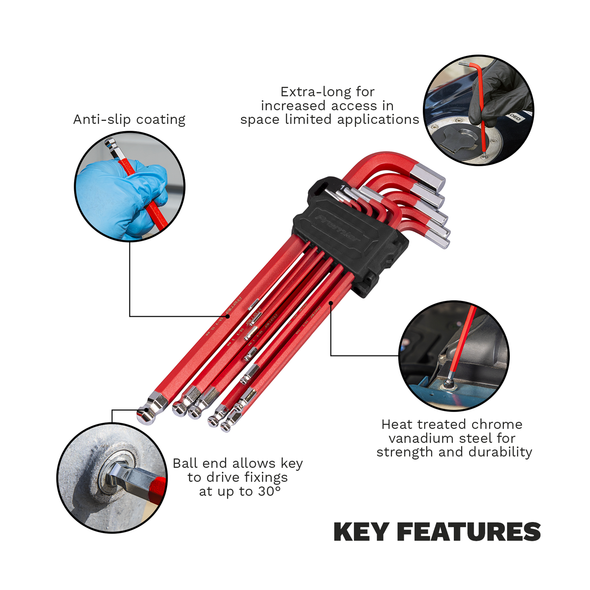 Premier Extra-Long Ball-End Hex Key Set 11pc