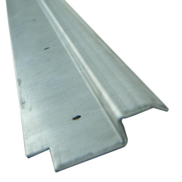 Product: Direct Replacement Loadspace Rubber Seal/Mat Retainer for Defender (1986-2016), close-up image of a metal retainer with a silver finish designed to secure rubber seals or mats in vehicle loadspaces.