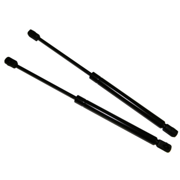 Direct Replacement Tailgate Gas Strut Support x2 for Range Rover P38, black gas struts for tailgate support with mounting ends.