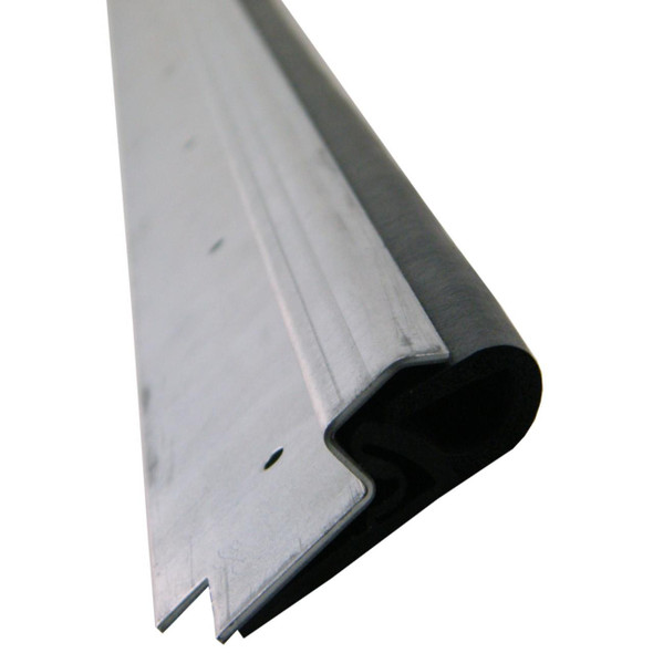 Product: Direct Replacement Loadspace Rubber Seal/Mat Retainer with Rubber Seal for Defender (1986-2016) | ALR4770-AFP710120, image shows a metal retaining clip with a black rubber seal designed for securing loadspace mats and seals in Land Rover Defender models from 1986 to 2016.