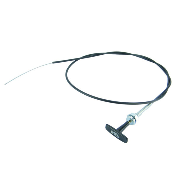 Direct Replacement Bonnet Release Cable for Defender 90/110 (1986-1996), black cable with metal and plastic handle for hood release.