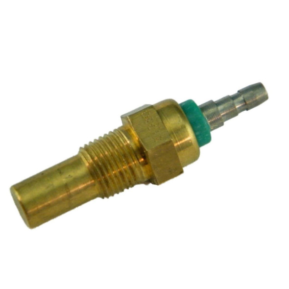 Direct Replacement Water Temperature Sensor - Green Top for Defender/Discovery 1 300 Tdi, close-up of the brass sensor with a green top and threaded section for engine coolant temperature detection.