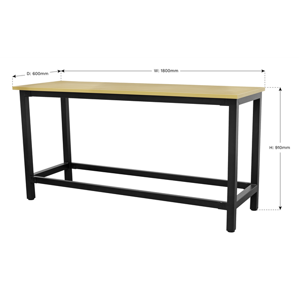 Heavy-Duty Steel Workbench with 25mm MDF Top 1.8m