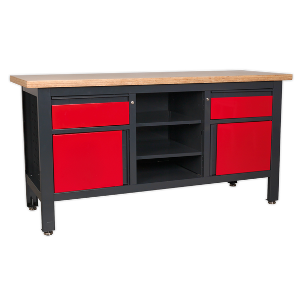 Workbench with 2 Drawers, 2 Cupboards & Open Storage