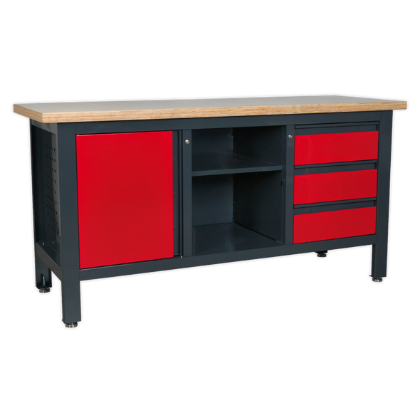 Workbench with 3 Drawers, 1 Cupboard & Open Storage