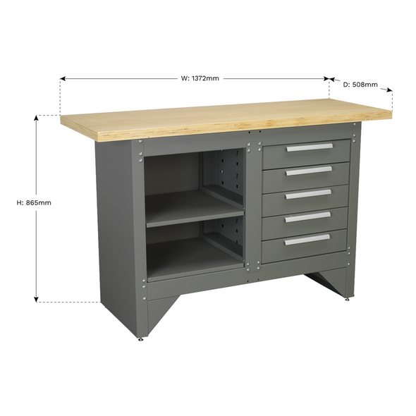 Heavy-Duty Workbench with 5 Drawers