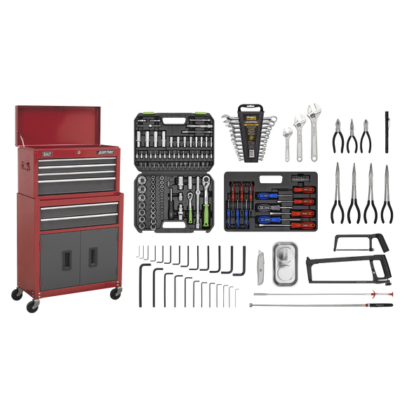 American PRO® Topchest & Rollcab Combination 6 Drawer with 170pc Tool Kit - Red/Grey