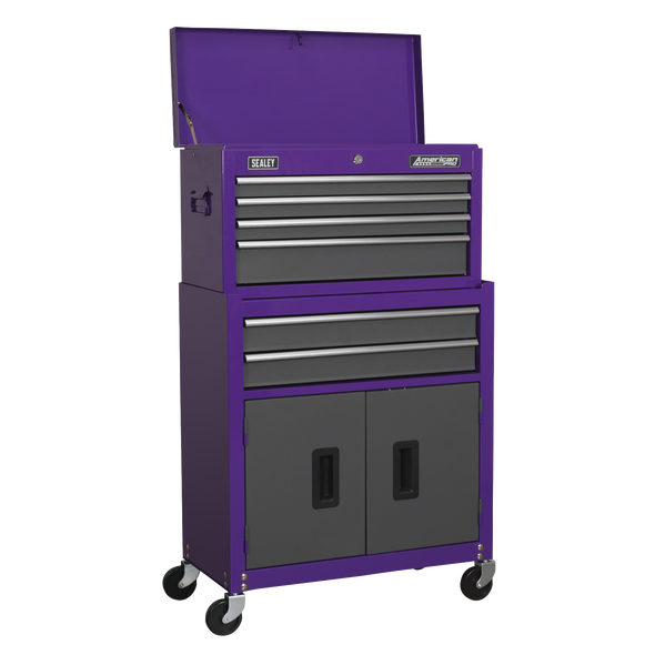 American PRO® Topchest & Rollcab Combination 6 Drawer - Purple/Grey