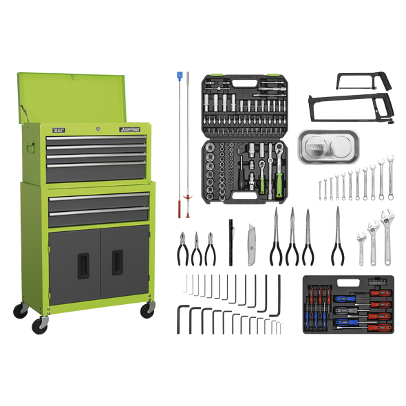 American PRO® Topchest & Rollcab Combination 6 Drawer with 170pc Tool Kit - Green/Grey