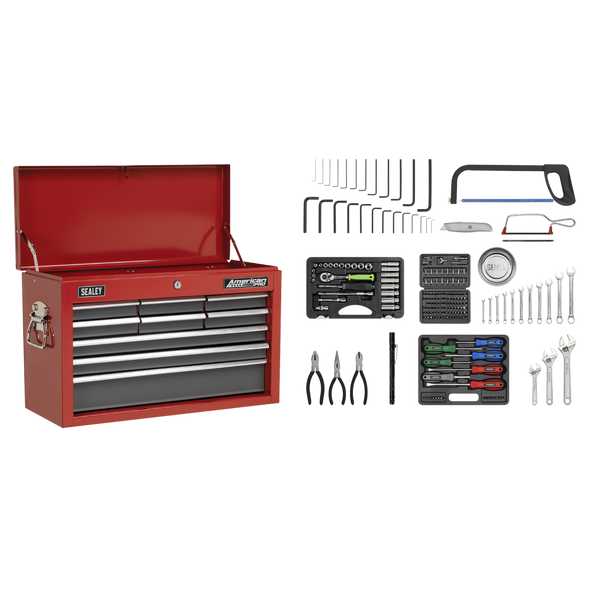 American PRO® Topchest 9 Drawer with 205pc Tool Kit - Red/Grey