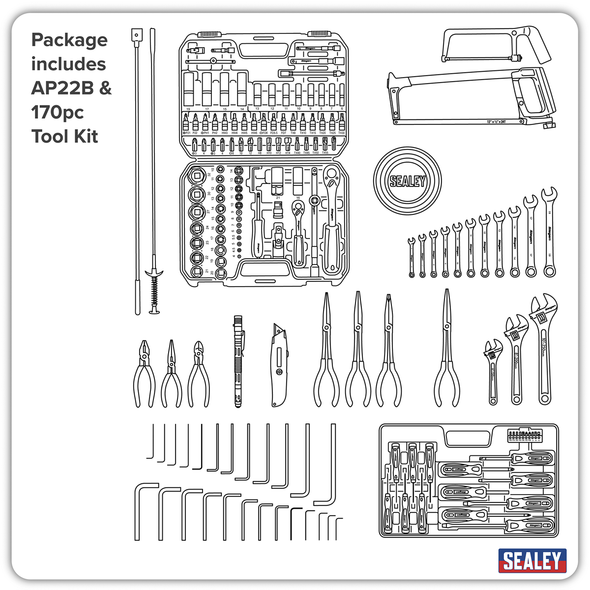 American PRO® Topchest & Rollcab Combination 6 Drawer with 170pc Tool Kit - Blue/Black