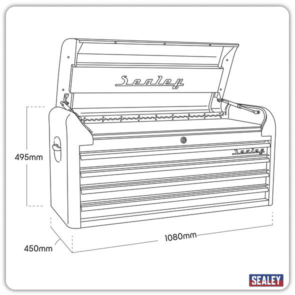 Premier Retro Style Wide Topchest 4 Drawer - Black with Red Anodised Drawer Pulls