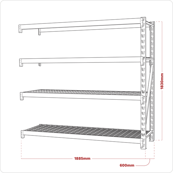 Heavy-Duty Racking Extension Pack with 4 Mesh Shelves 640kg Capacity Per Level - AP6572E