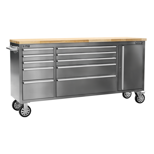 Premier Mobile Stainless Steel Tool Cabinet & Cupboard 10 Drawer