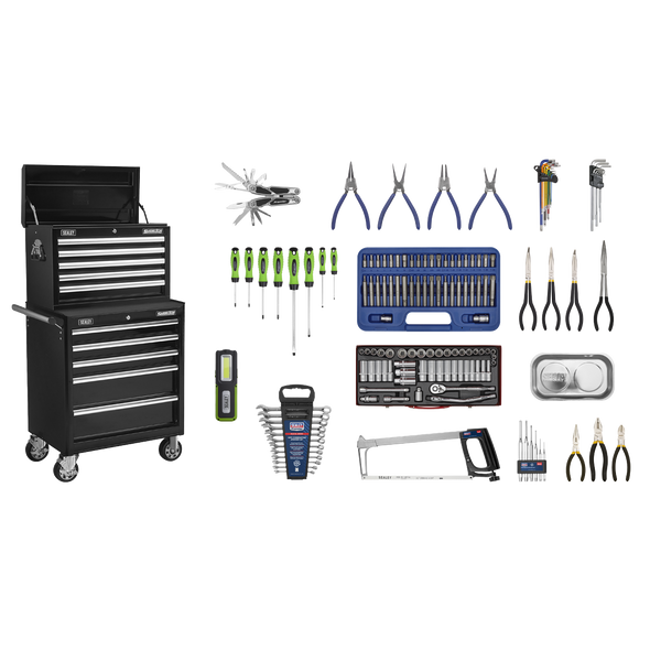 Superline PRO® Topchest & Rollcab Combination 10 Drawer with 148pc Tool Kit - Black
