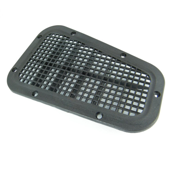Direct Replacement Left Hand Wing Top Air Intake Grill for Defender - AWR2215, black plastic air intake grille with a grid pattern and screw holes for easy installation.