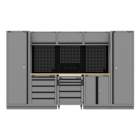 Superline PRO® Black Edition Storage System with Rubber Wood Worktop 3.24m