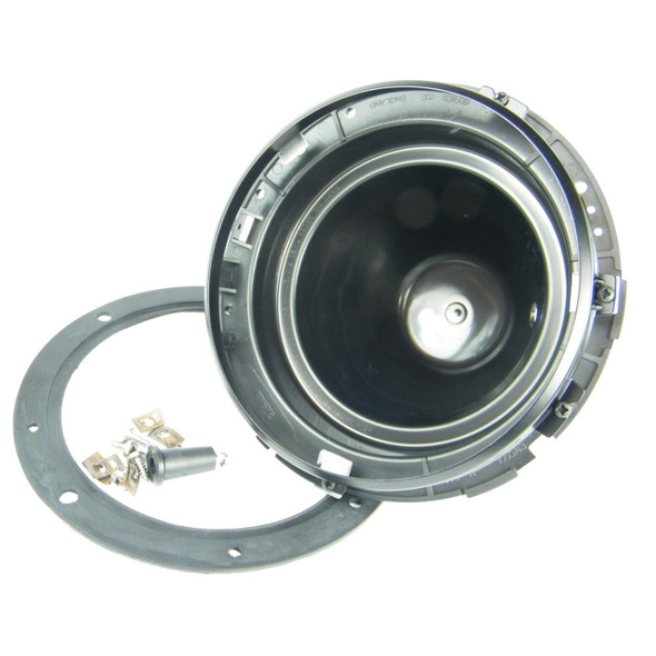 Direct Replacement Headlamp Headlight Bowl Mounting Kit Chrome Bezel for Defender, automotive headlight assembly with mounting hardware and chrome bezel.