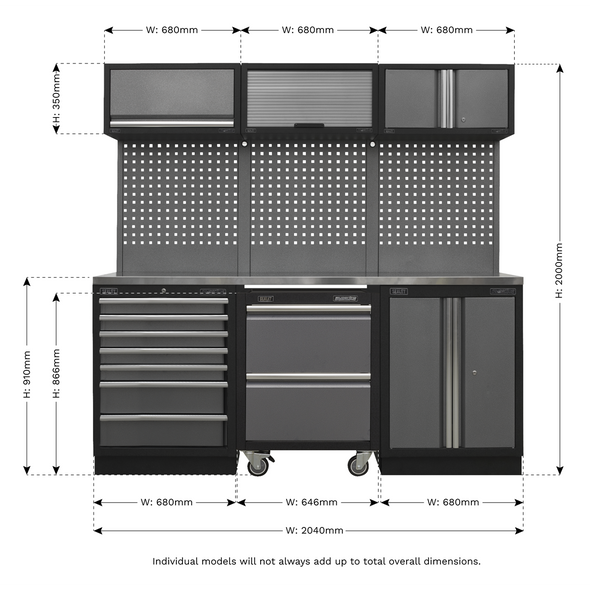 Superline PRO® Storage System with Stainless Steel Worktop 2.04m - APMSSTACK12SS